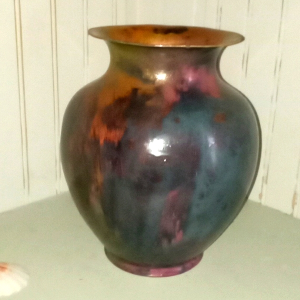 Hand Painted Vintage Pewter Vase.